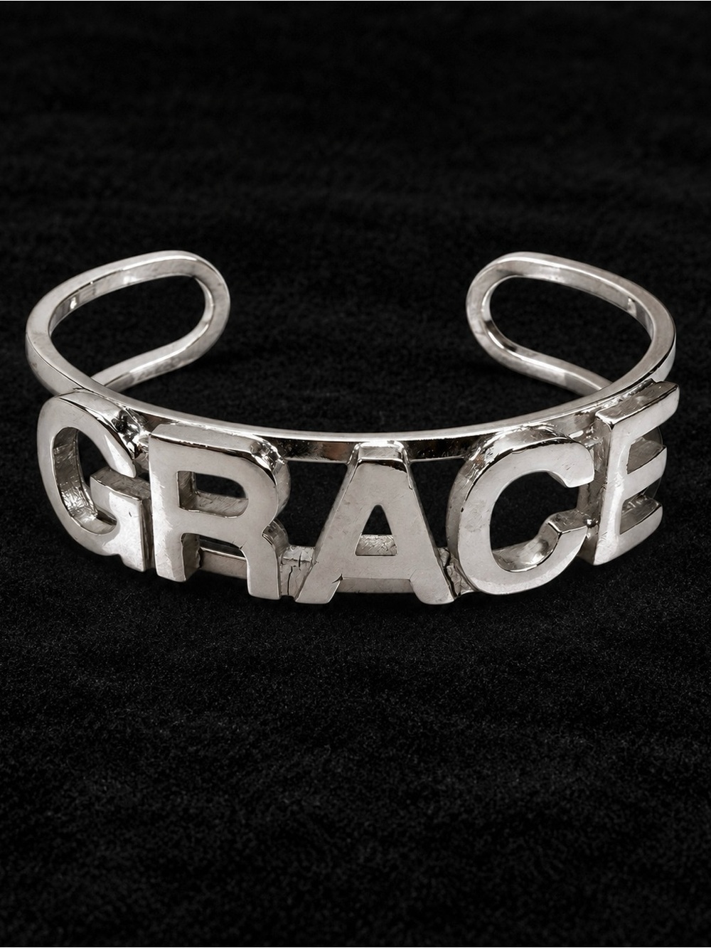 Silver Tone GRACE Word Statement Open Cuff Bracelet Inspirational